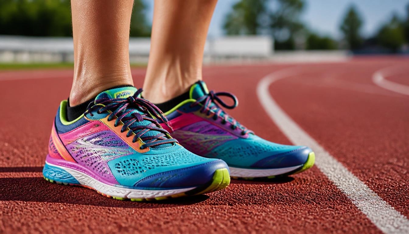 Tênis de corrida em uma pista de atletismo